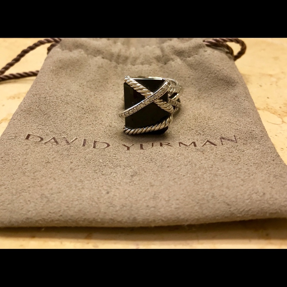 David Yurman Onyx & Pave Diamond Cable Wrap Ring 7